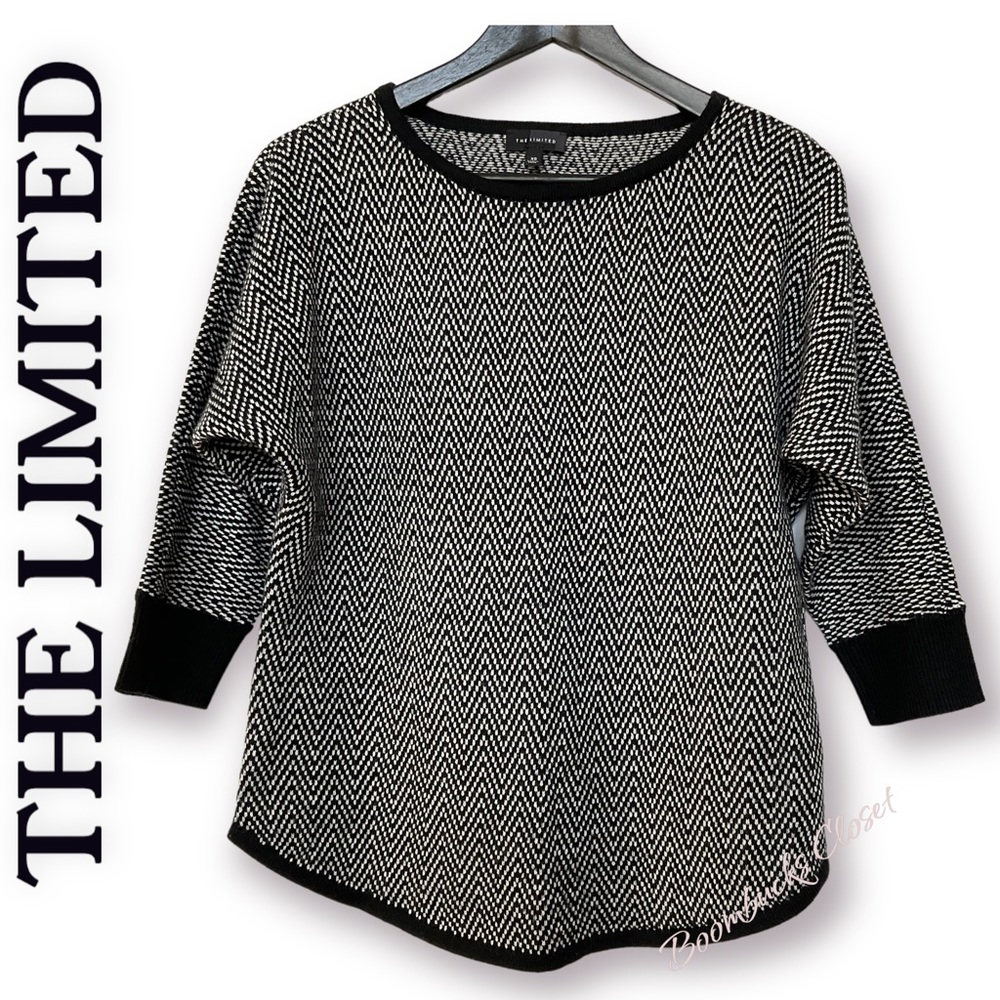 NWOT The Limited crew neck sweater XS Chevron pattern black gray